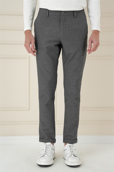 Slim Fit Waffle Kumaş Esnek Pamuk Antrasit Pantolon P 1168