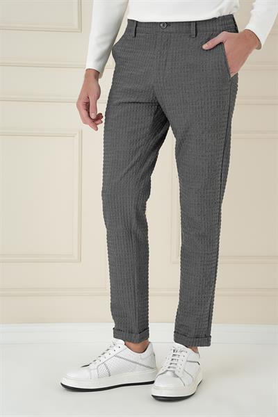 Slim Fit Waffle Kumaş Esnek Pamuk Antrasit Pantolon P 1168