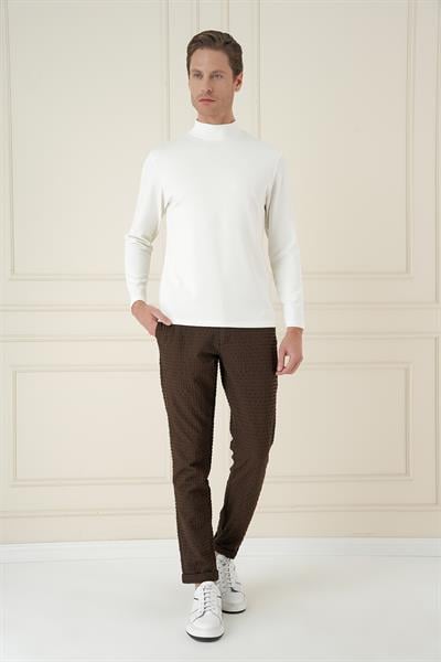 Slim Fit Waffle Kumaş Esnek Pamuk Kahverengi Pantolon P 1168