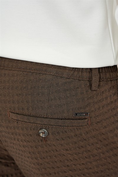 Slim Fit Waffle Kumaş Esnek Pamuk Kahverengi Pantolon P 1168