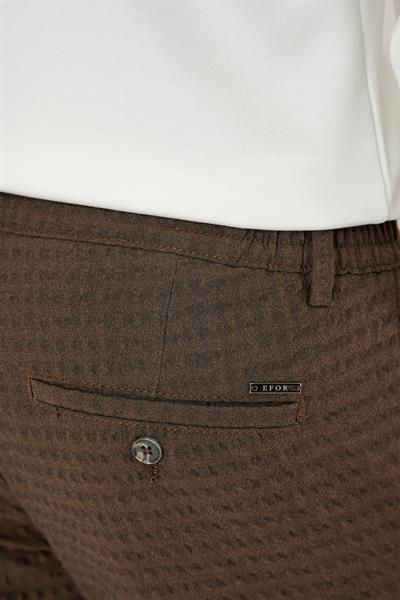 Slim Fit Waffle Kumaş Esnek Pamuk Kahverengi Pantolon P 1168