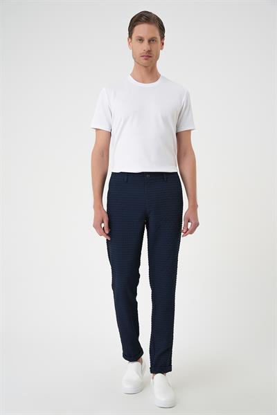 Slim Fit Waffle Kumaş Esnek Pamuk Lacivert Pantolon P 1168