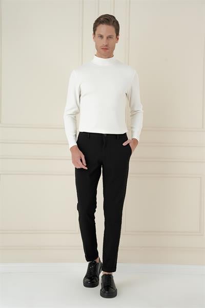 Slim Fit Waffle Kumaş Esnek Pamuk Siyah Pantolon P 1168