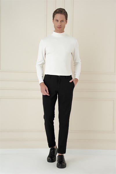 Slim Fit Waffle Kumaş Esnek Pamuk Siyah Pantolon P 1168