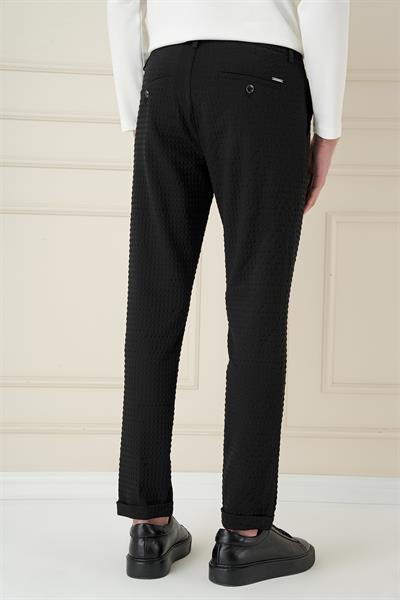 Slim Fit Waffle Kumaş Esnek Pamuk Siyah Pantolon P 1168