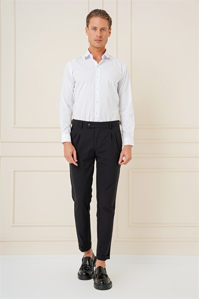 Slim Fit Yaka Ucu Demir Tasarımlı Esnek Pamuk Beyaz Gömlek G 1577