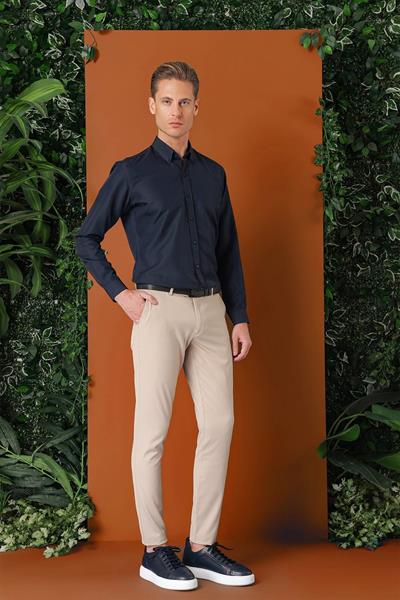 Slim Fit Yan Cep Esnek Pamuk Casual Bej Pantolon P 1147