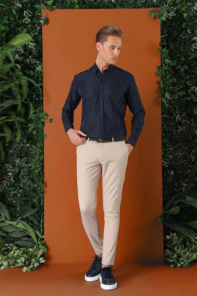 Slim Fit Yan Cep Esnek Pamuk Casual Bej Pantolon P 1147