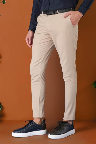 Slim Fit Yan Cep Esnek Pamuk Casual Bej Pantolon P 1147