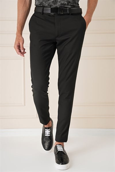 Slim Fit Yan Cep Esnek Pamuk Casual Siyah Pantolon P 1147