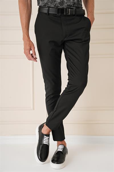 Slim Fit Yan Cep Esnek Pamuk Casual Siyah Pantolon P 1147
