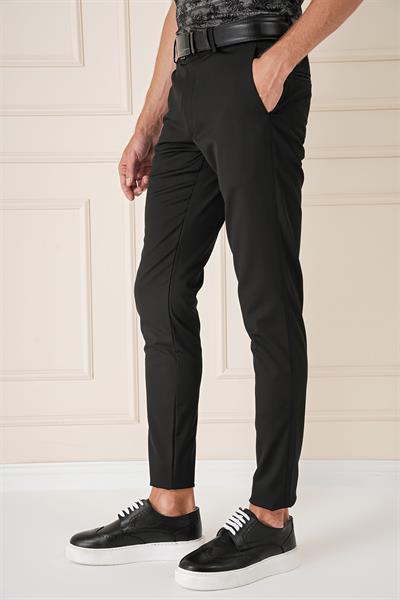 Slim Fit Yan Cep Esnek Pamuk Casual Siyah Pantolon P 1147
