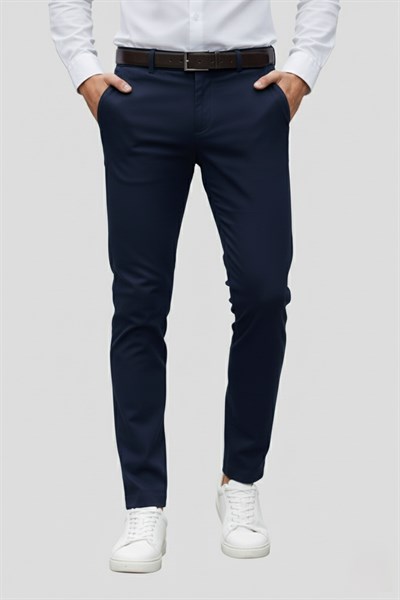 Slim Fit Yan Cep Esnek Pamuklu Casual Lacivert Pantolon P 1088