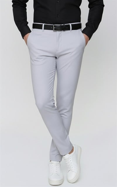 Slim Fit Yan Cep Esnek Pamuklu Casual Gri Pantolon P 1088