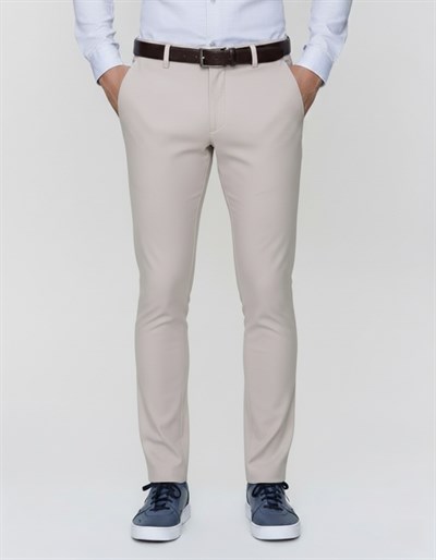 Slim Fit Yan Cep Esnek Pamuklu Casual Bej Pantolon P 1088