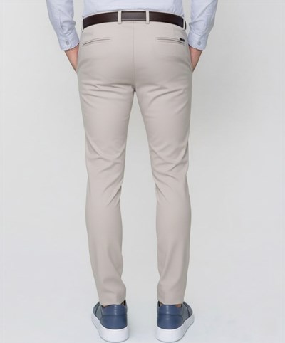Slim Fit Yan Cep Esnek Pamuklu Casual Bej Pantolon P 1088