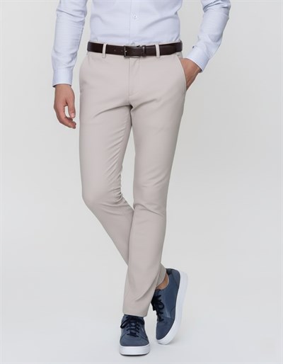 Slim Fit Yan Cep Esnek Pamuklu Casual Bej Pantolon P 1088