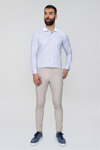 Slim Fit Yan Cep Esnek Pamuklu Casual Bej Pantolon P 1088