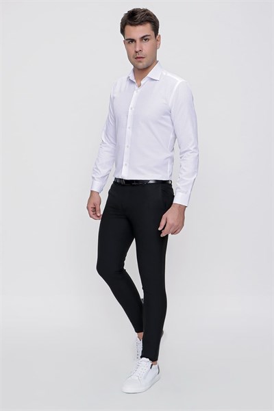 Slim Fit Yan Cep Esnek Pamuklu Dokulu Siyah Pantolon P 1086