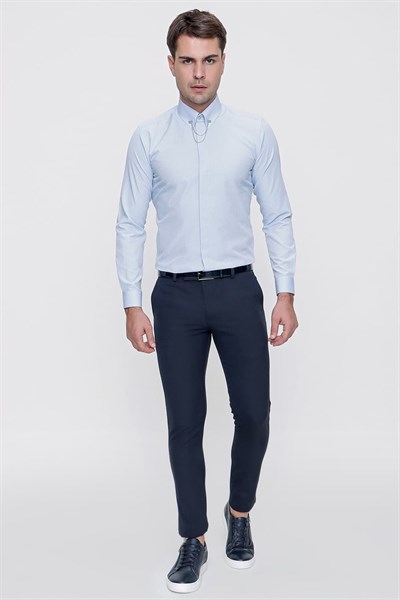 Slim Fit Yan Cep Esnek Pamuklu Dokulu Lacivert Pantolon P 1086
