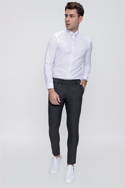 Slim Fit Yan Cep Esnek Pamuklu Dokulu Antrasit Pantolon P 1086
