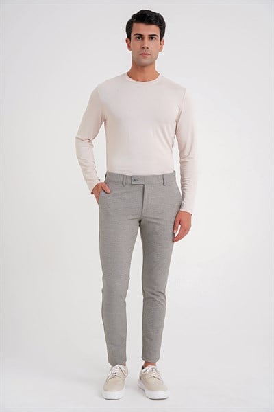 Slim Fit Yan Cep Esnek Pamuklu Dokulu Bej Pantolon P 1086