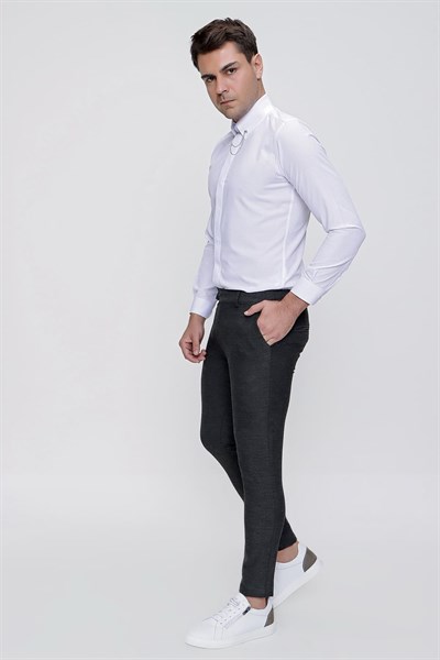 Slim Fit Yan Cep Esnek Pamuklu Dokulu Antrasit Pantolon P 1086