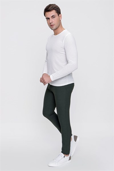 Slim Fit Yan Cep Esnek Pamuklu Dokulu Yeşil Pantolon P 1086