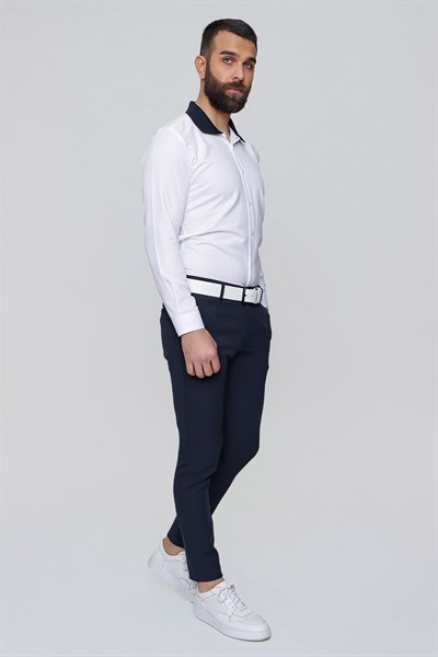 Slim Fit Yan Cep Esnek Pamuklu Lacivert Chino Pantolon P 1088