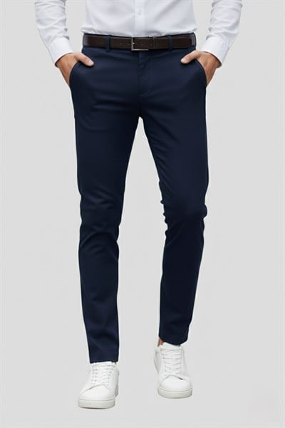Slim Fit Yan Cep Esnek Pamuklu Lacivert Chino Pantolon P 1088