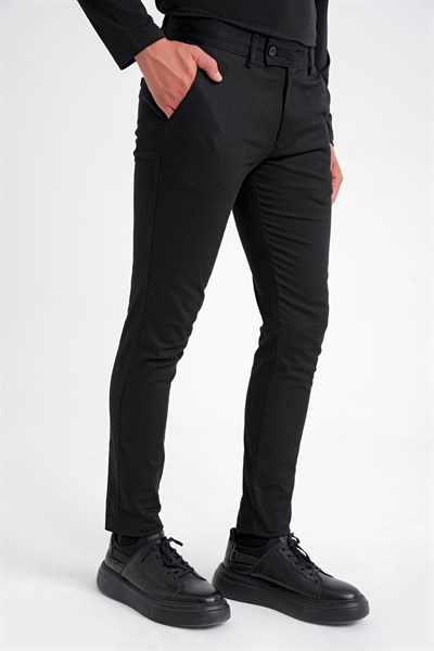 Slim Fit Yan Cep Esnek Pamuklu Siyah Kanvas Pantolon P 1124
