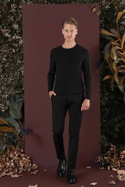 Slim Fit Yan Cep Esnek Pamuklu Siyah Kanvas Pantolon P 1125