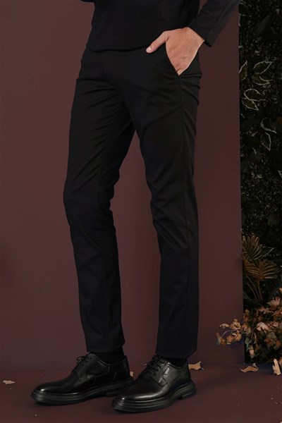 Slim Fit Yan Cep Esnek Pamuklu Siyah Kanvas Pantolon P 1125