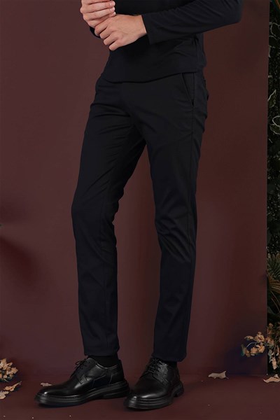 Slim Fit Yan Cep Esnek Pamuklu Siyah Kanvas Pantolon P 1125