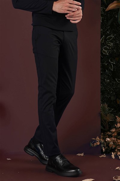 Slim Fit Yan Cep Esnek Pamuklu Siyah Kanvas Pantolon P 1125