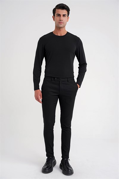 Slim Fit Yan Cep Esnek Pamuklu Siyah Kanvas Pantolon P 1124