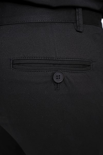 Slim Fit Yan Cep Esnek Pamuklu Siyah Kanvas Pantolon P 1124