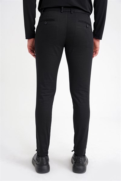 Slim Fit Yan Cep Esnek Pamuklu Siyah Kanvas Pantolon P 1124