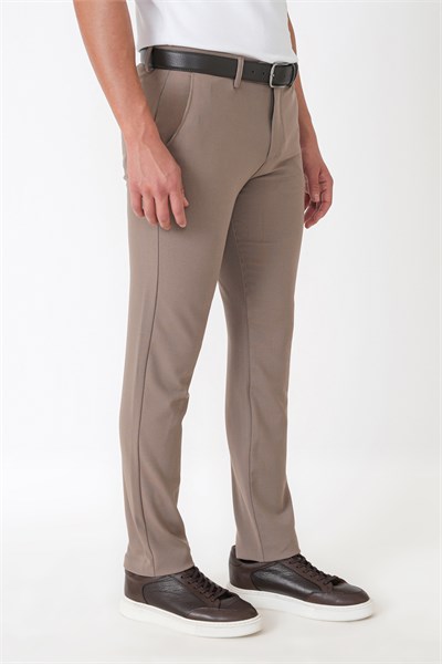 Slim Fit Yan Cep Esnek Yünlü Bej Pantolon P 1232