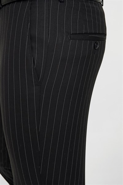 Slim Fit Yan Cep Esnek Yünlü Çizgili Siyah Kumaş Pantolon P 1081
