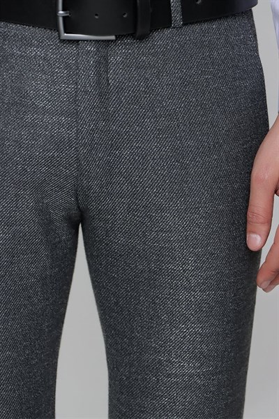 Slim Fit Yan Cep Esnek Yünlü Kırçıllı Siyah Pantolon P 1090