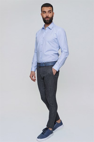 Slim Fit Yan Cep Esnek Yünlü Kırçıllı Lacivert Pantolon P 1090