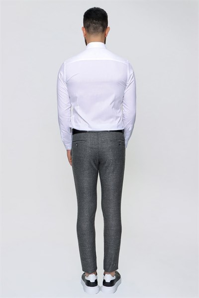 Slim Fit Yan Cep Esnek Yünlü Kırçıllı Siyah Pantolon P 1090