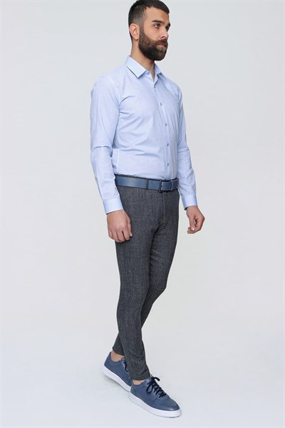 Slim Fit Yan Cep Esnek Yünlü Kırçıllı Lacivert Pantolon P 1090