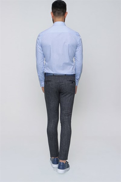 Slim Fit Yan Cep Esnek Yünlü Kırçıllı Lacivert Pantolon P 1090