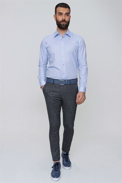 Slim Fit Yan Cep Esnek Yünlü Kırçıllı Lacivert Pantolon P 1090