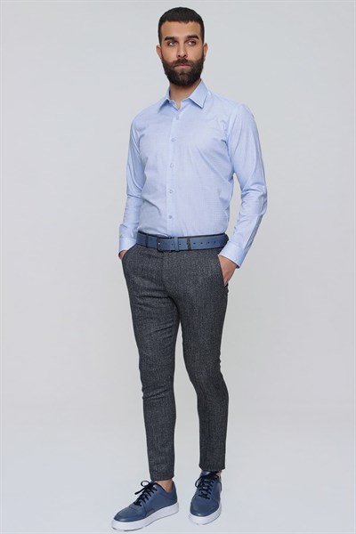 Slim Fit Yan Cep Esnek Yünlü Kırçıllı Lacivert Pantolon P 1090