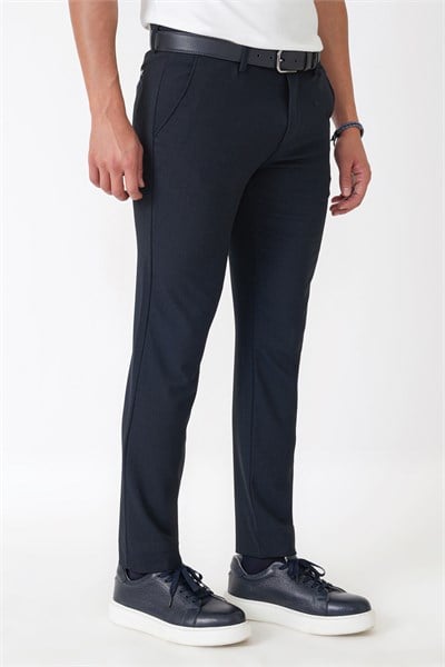 Slim Fit Yan Cep Esnek Yünlü Lacivert Pantolon P 1232