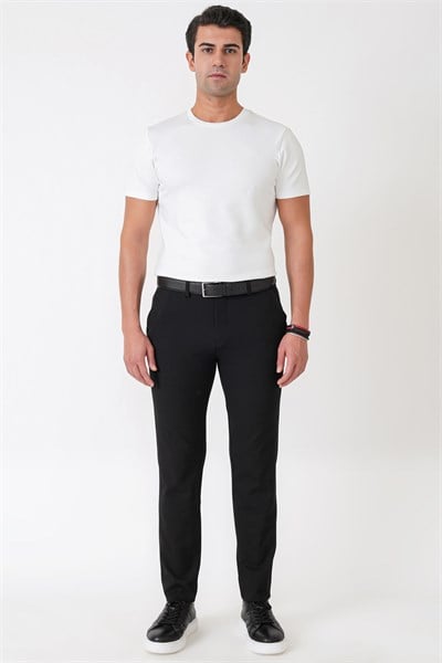 Slim Fit Yan Cep Esnek Yünlü Siyah Pantolon P 1232