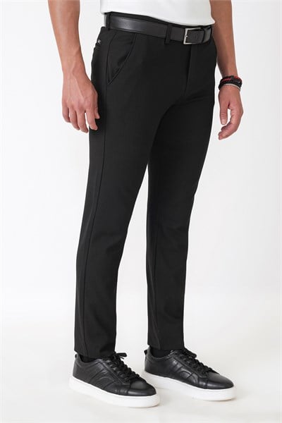 Slim Fit Yan Cep Esnek Yünlü Siyah Pantolon P 1232